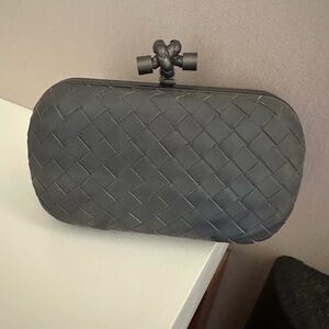 Bottega Veneta Gray Woven Clutch with Chain
